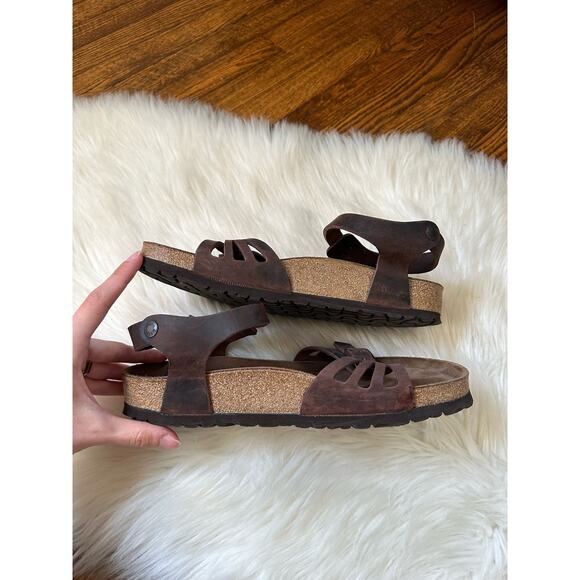 Birkenstock Bali Oil Leather Habana Brown Strappy Ankle Sandals Brown Leather - Picture 7 of 13